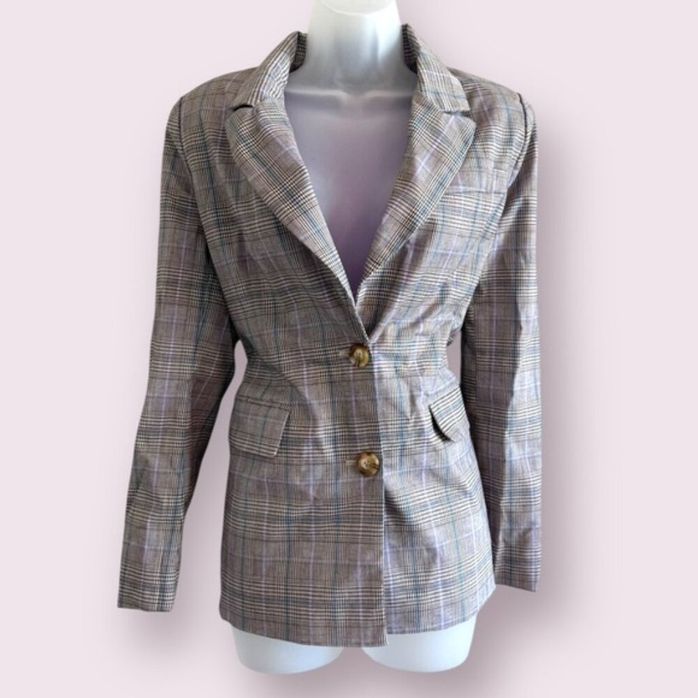 Nasty Gal Button Down Blazer - Purple, Gray & Blue Thick Structured Fit, Size 2